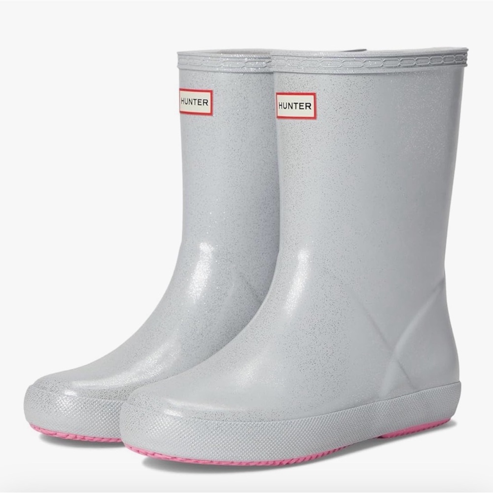 Hunter Silver and Pink Rain Boots
